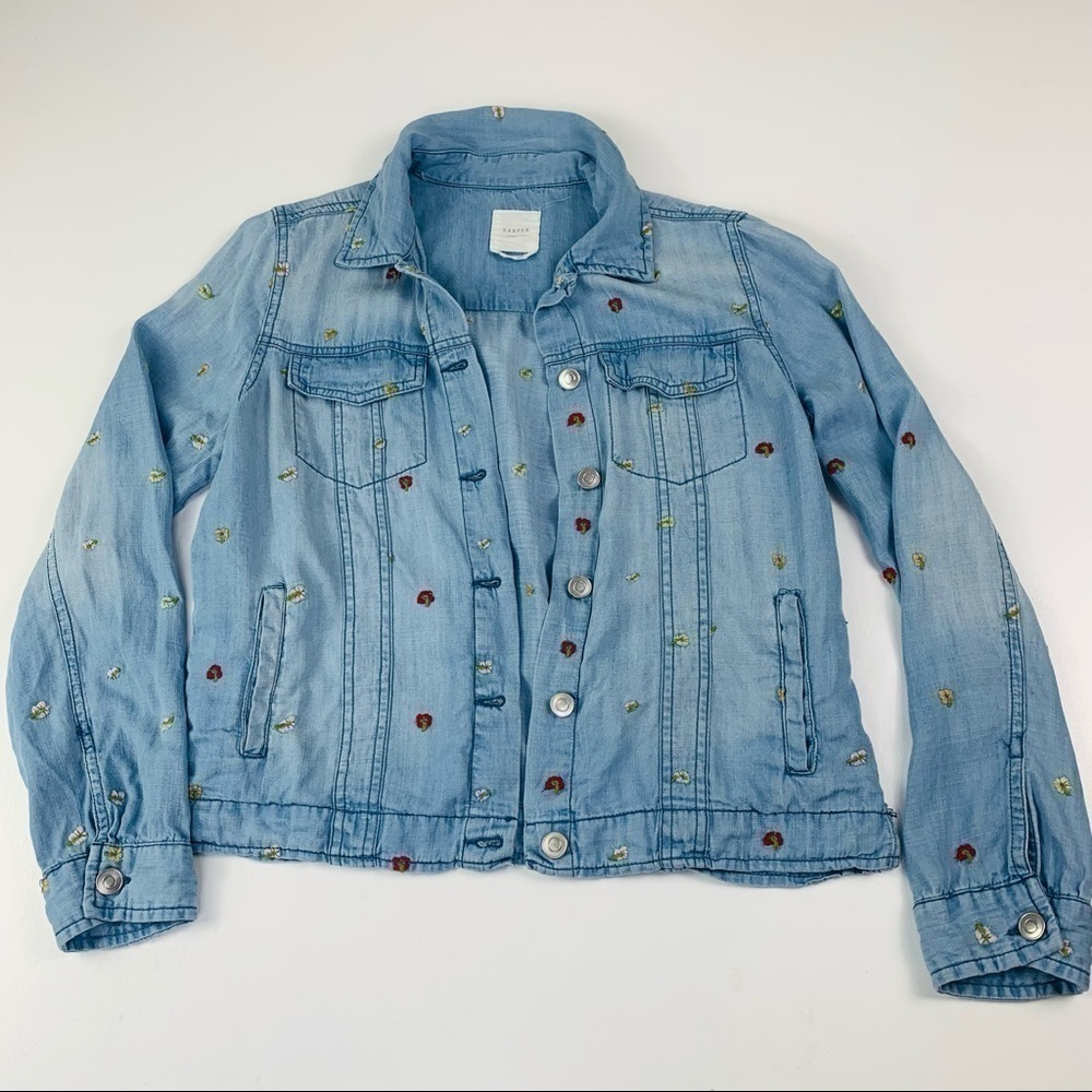 Harper Heritage Women Floral Embroideredβ Denim Jacket Light Wash Boho Trucker S